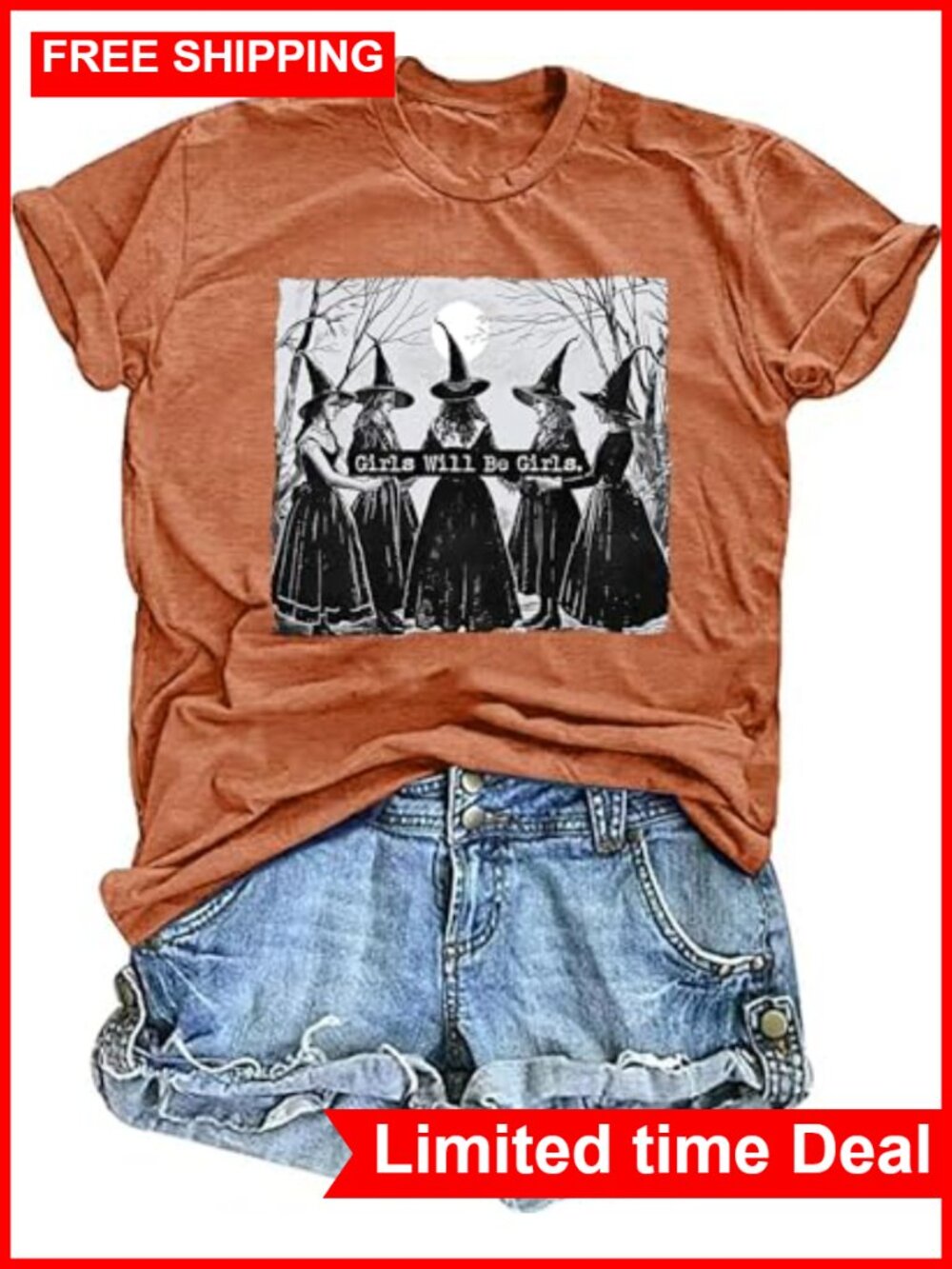 Witch Halloween Graphic Tee Short Sleeve Crew Neck Loose Fit Women's T-Shirt
